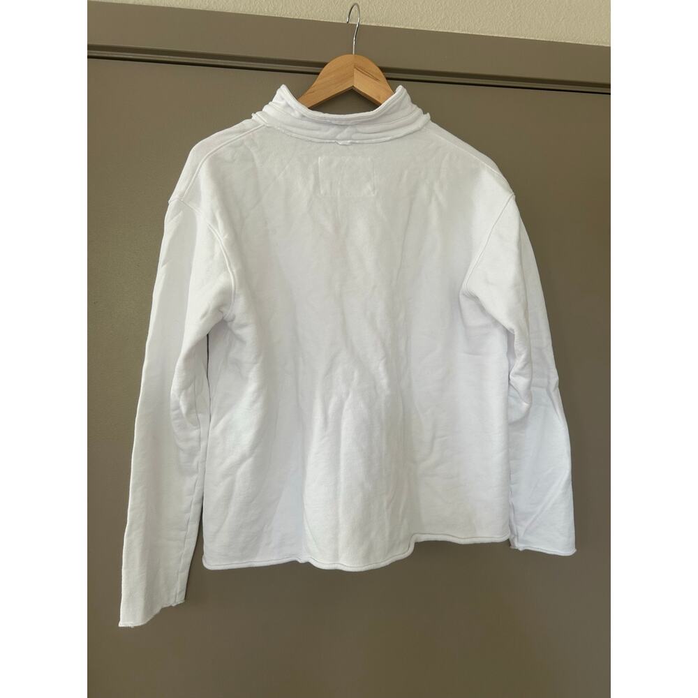 Frank & Eileen Patrick Popover Henley Sweatshirt White L Triple Fleece Raw Hem - Picture 8 of 16